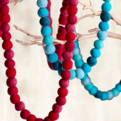 Felted Wool Ball Garland - Blueberry
