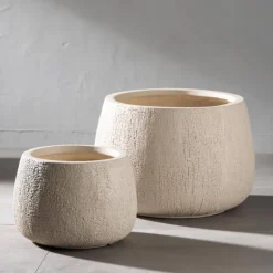 Fiber Clay Planters, Set of 2 - Taupe