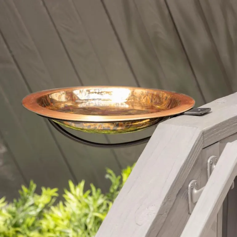 Fired Copper Bird Bath with Deck Bracket