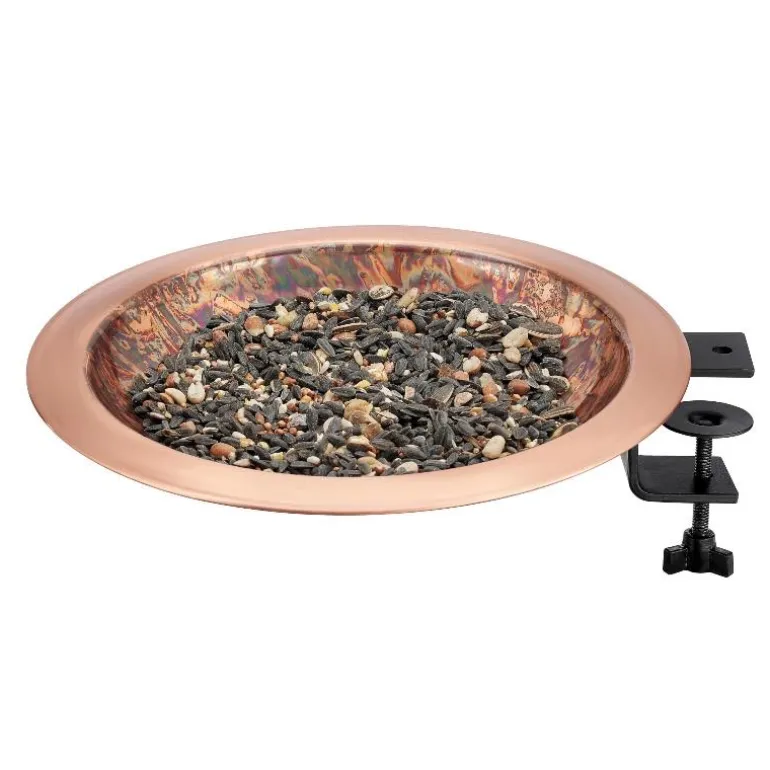 Fired Copper Bird Bath with Deck Bracket