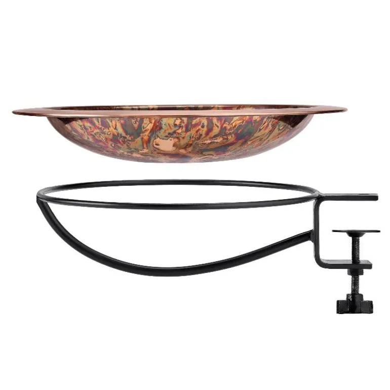 Fired Copper Bird Bath with Deck Bracket