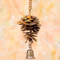 Flamed Metal Pinecone with Bell Ornament