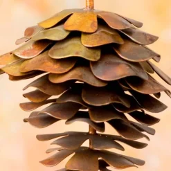 Flamed Metal Pinecone with Bell Ornament