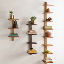 Floating Vertical Wall Shelf, 4-Shelf - Ebony