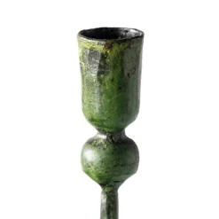 Forged Iron Green Patina Taper Candle Holders, Set of 4