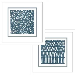 Framed Abstract Paper Wall Art - Blue Coral Set of 2