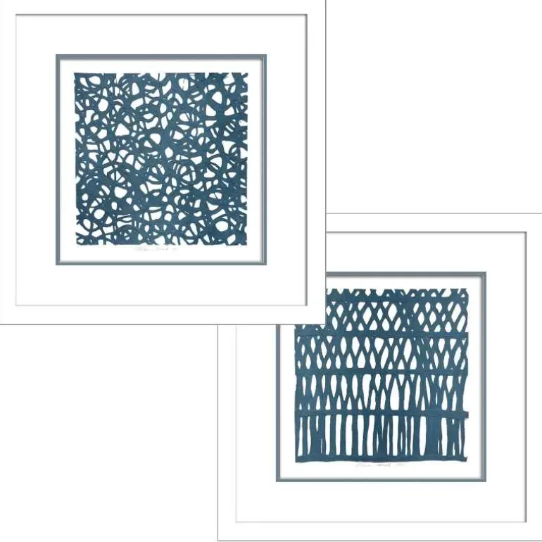 Framed Abstract Paper Wall Art - Blue Coral Set of 2