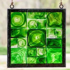 Framed Recycled Green Glass Block Art