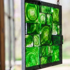 Framed Recycled Green Glass Block Art