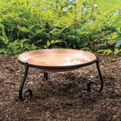 Freestanding Hammered Copper Birdbath