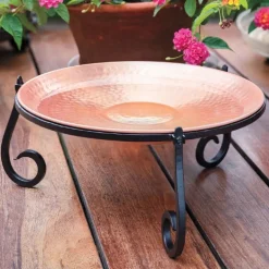 Freestanding Hammered Copper Birdbath