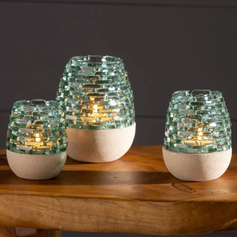 Glass and Sandstone Tealight Holders, Set of 3