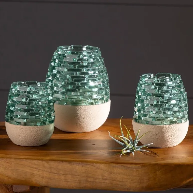 Glass and Sandstone Tealight Holders, Set of 3