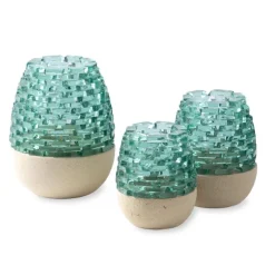 Glass and Sandstone Tealight Holders, Set of 3