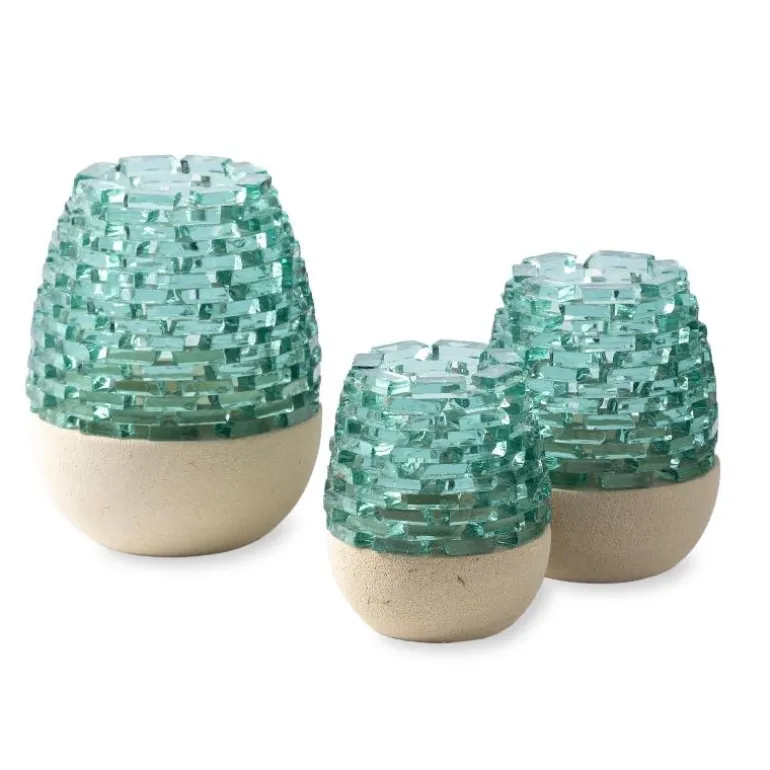 Glass and Sandstone Tealight Holders, Set of 3