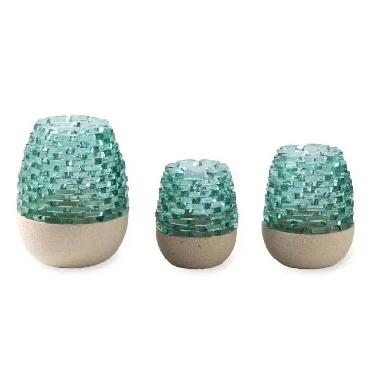Glass and Sandstone Tealight Holders, Set of 3