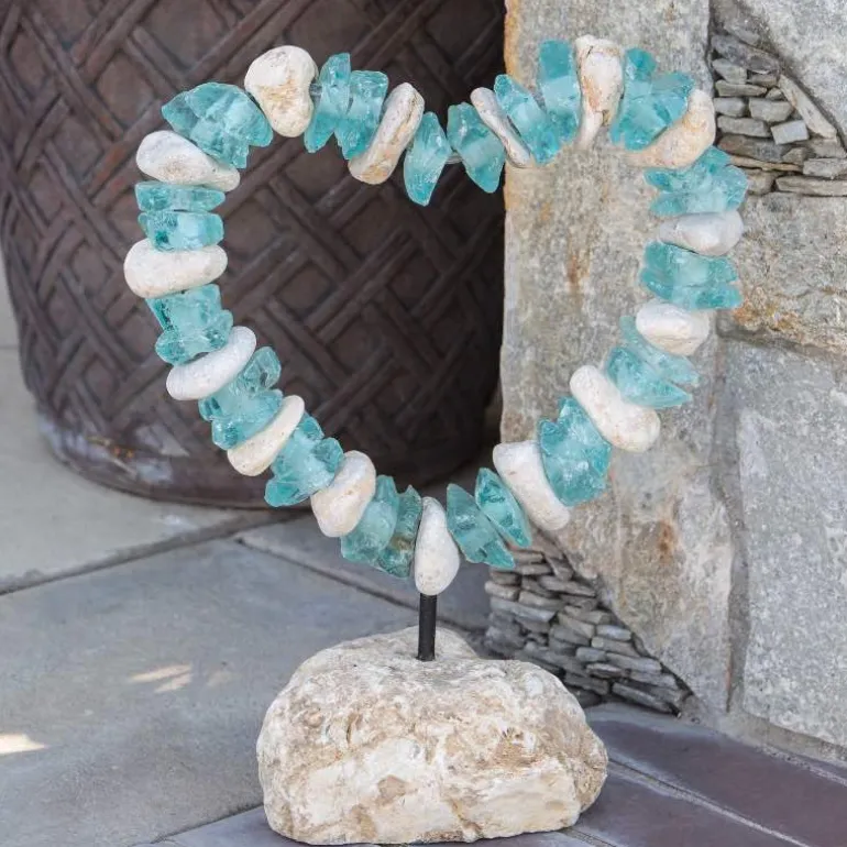 Glass And Stone Heart On The Rocks