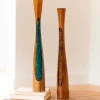 Glass Infused Teak Candle Holder, Tall - Gold