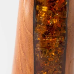 Glass Infused Teak Candle Holder, Tall - Gold