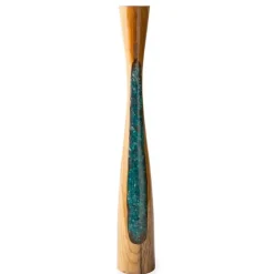 Glass Infused Teak Candle Holder, Tall - Teal
