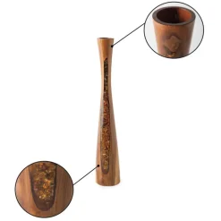 Glass Infused Teak Candle Holder, Short - Gold