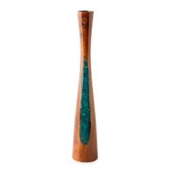 Glass Infused Teak Candle Holder, Short - Teal