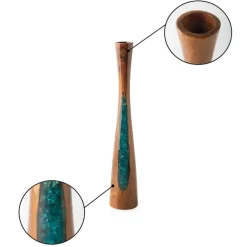 Glass Infused Teak Candle Holder, Short - Teal