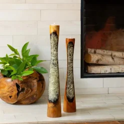 Glass Infused Teak Candle Holder, Short