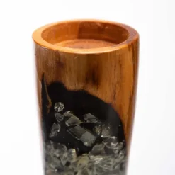 Glass Infused Teak Candle Holder, Short