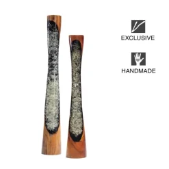 Glass Infused Teak Candle Holder, Short