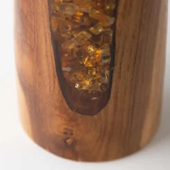 Glass Infused Teak Candle Holder, Tall