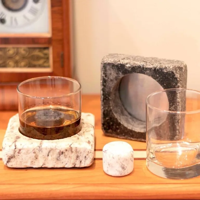 Glass, Stones, and Chilling Granite Coasters, Set of 2