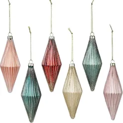 Glittery Rhombus Glass Ornament, Set of 6