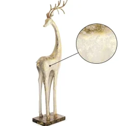 Gold and White Tall Slender Deer Statue Decor, Turned Head