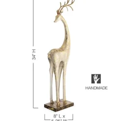 Gold and White Tall Slender Deer Statue Decor, Turned Head