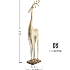 Gold and White Tall Slender Deer Statue Decor, Standing