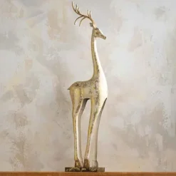 Gold and White Tall Slender Deer Statue Decor, Standing