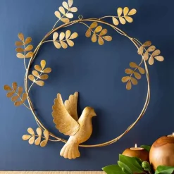 Gold Dove with Olive Branch Metal Wreath