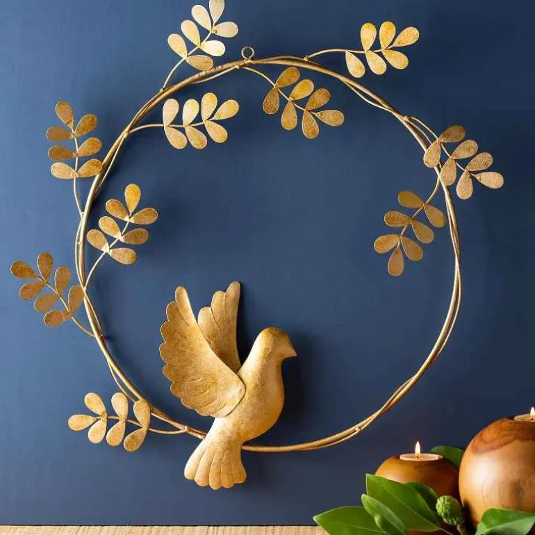 Gold Dove with Olive Branch Metal Wreath