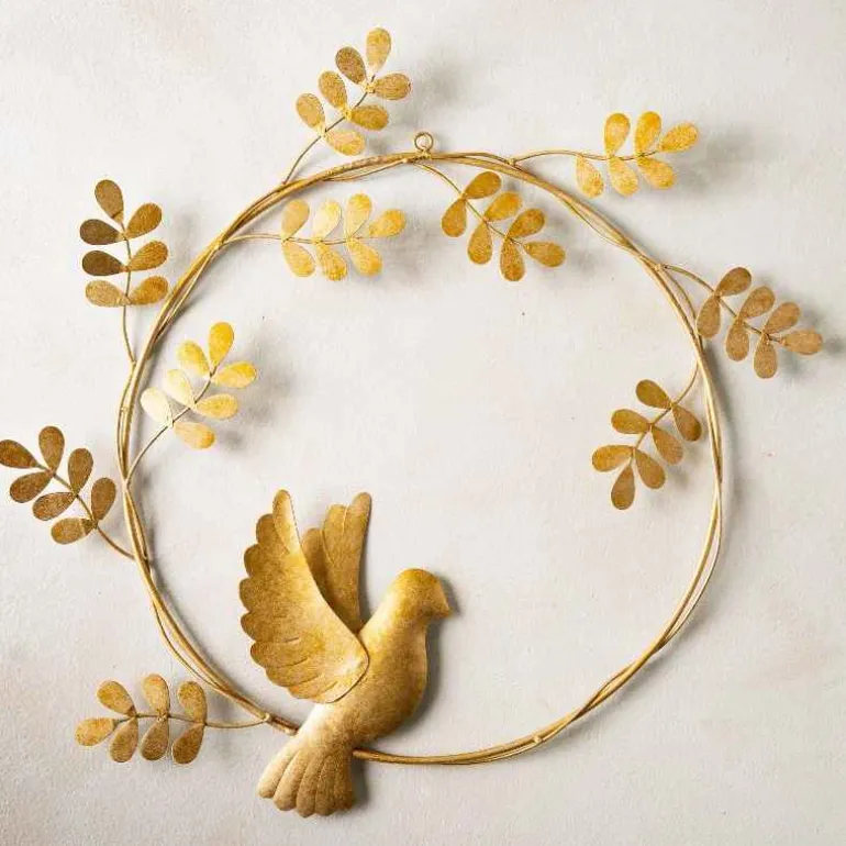 Gold Dove with Olive Branch Metal Wreath
