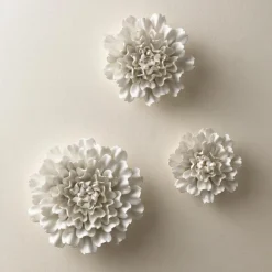 Gold-Rimmed White Ceramic Wall Flowers, Set of 3
