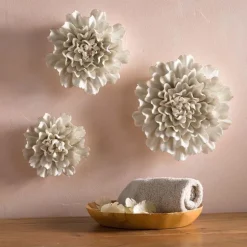 Gold-Rimmed White Ceramic Wall Flowers, Set of 3