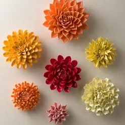 Gold-Rimmed White Ceramic Wall Flowers, Set of 3