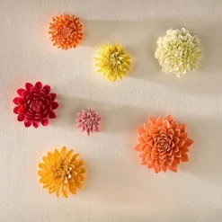 Gold-Rimmed White Ceramic Wall Flowers, Set of 3
