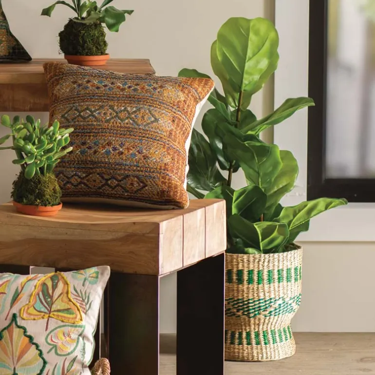 Green and Natural Seagrass Baskets, set of 2