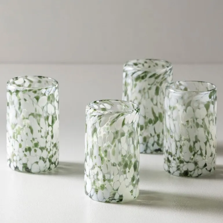 Green and White Recycled Pint Glassware, Set of 4