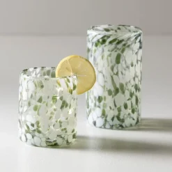 Green and White Recycled Pint Glassware, Set of 4