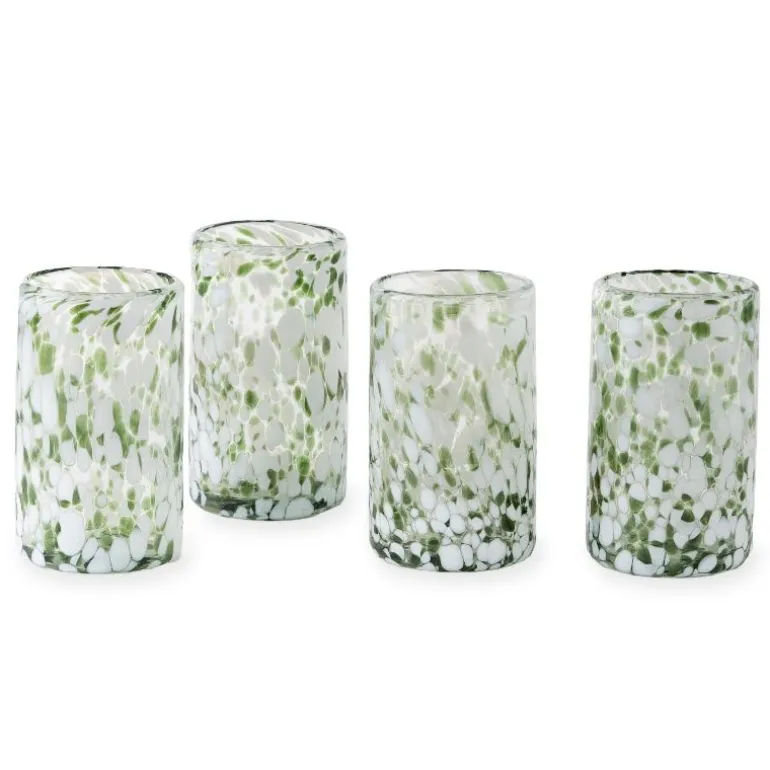 Green and White Recycled Pint Glassware, Set of 4