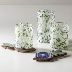 Green and White Recycled Tumbler Glassware, Set of 4