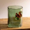 Green Glass Hurricane with Squirrel, 4.75"H